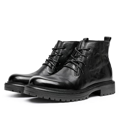DESAI Leather Ankle Boots Calfskin Men's Classic Soft Handmade lace-up Dress Boot for Motorbike Hiking Walking Footwear Closed Round Toe  Fur Shoe Botas Para Hombres DS6319H
