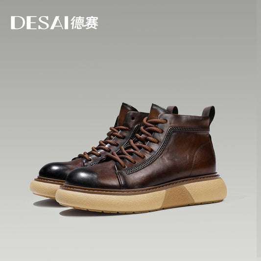 Desai leather boots men's new British   and   retro men's tall work boots DS6316H
