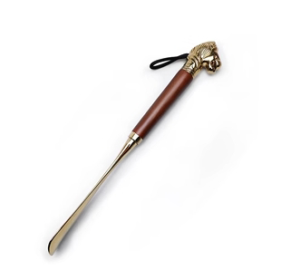 Shoe Horn Retro Durable Lion Head Long Metal Shoehorn Brown Wood Handled Shoe Lifter Spoon