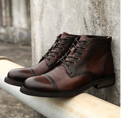 Desai Genuine Leather Fashion Non-Slip Heels Men Outdoor Boots Shoes DS8966H