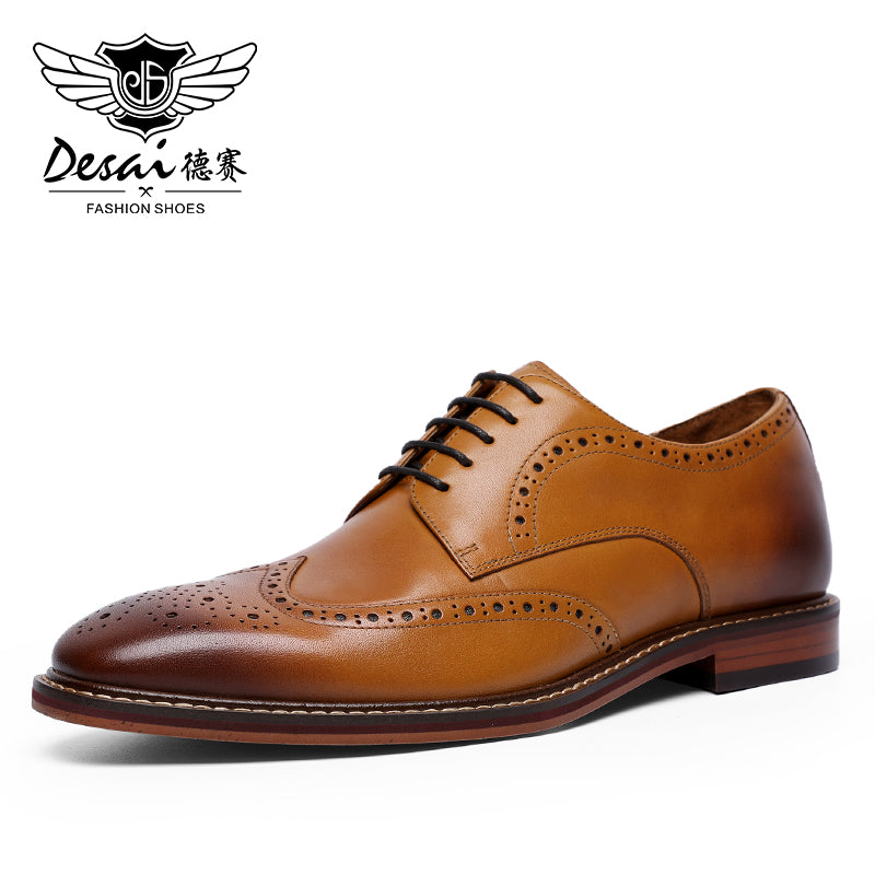 Desai Shoes For Men Business leather Carved British Shoes Formal Wear  Handmade Derby Shoes brogues and wingtips DS6737