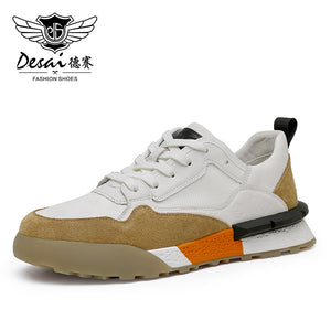 Desai Casual Shoes Genuine Leather Thick Bottom Sneakers Laces Up Summer Breathable DS3126