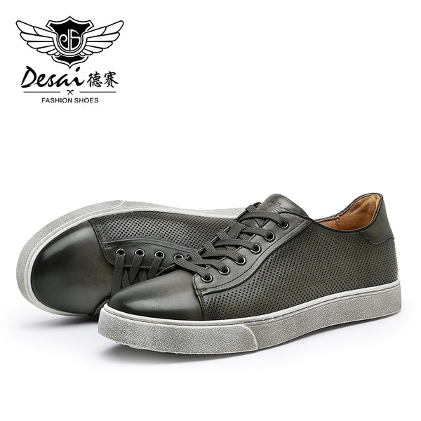 DS9225K Desai Genuine Leather White Casual Shoes For unisex Laces Up Spring Breathable