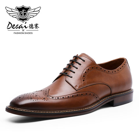 Desai Shoes For Men Business leather Carved British Shoes Formal Wear  Handmade Derby Shoes brogues and wingtips DS6737