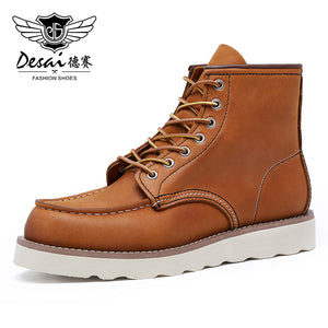DS22H Desai shoes for men real genuine leather boots  real cowhide leather shoes for men Round Toe  lace shoes Over-the-Knee Brown Black