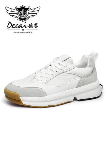 Desai Casual Shoes Genuine Leather Thick Bottom Sneakers Laces Up Summer Breathable DS3125