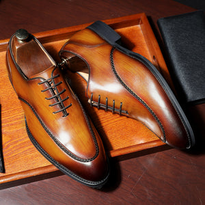 DS891702 Men's Dress shoes -Real leather Business Elegant Gentleman Shoes Simple British Style Wedding Shoes
