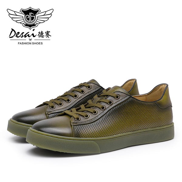 DS9225K Desai Genuine Leather White Casual Shoes For unisex Laces Up Spring Breathable