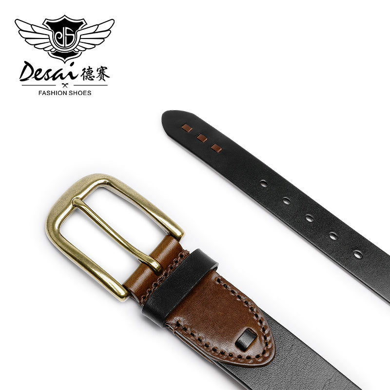 DSPD -Reversible Belt for Men, Real Cowhide Leather Jeans Belt Black & Brown, Adjustable Trim to Fit 125cm