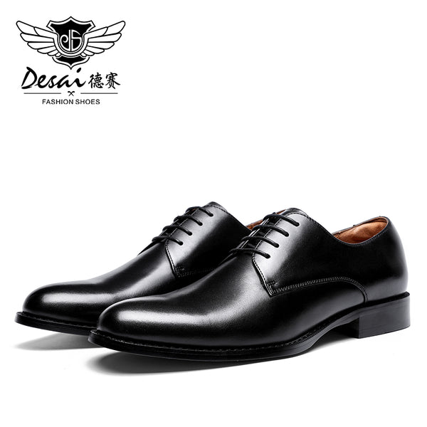 DS216 New Men's Genuine Leather Shoes Business Dress Elegant Gentleman Shoes Simple British Style Wedding Shoes Black
