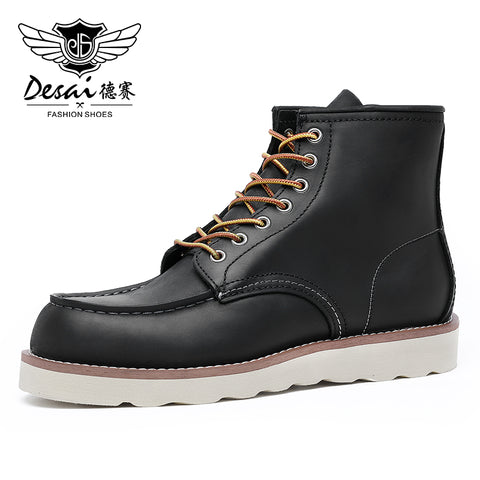 Desai shoes for men real genuine leather boots  real cowhide leather shoes for men Round Toe  lace shoes Over-the-Knee Brown Black DS22H