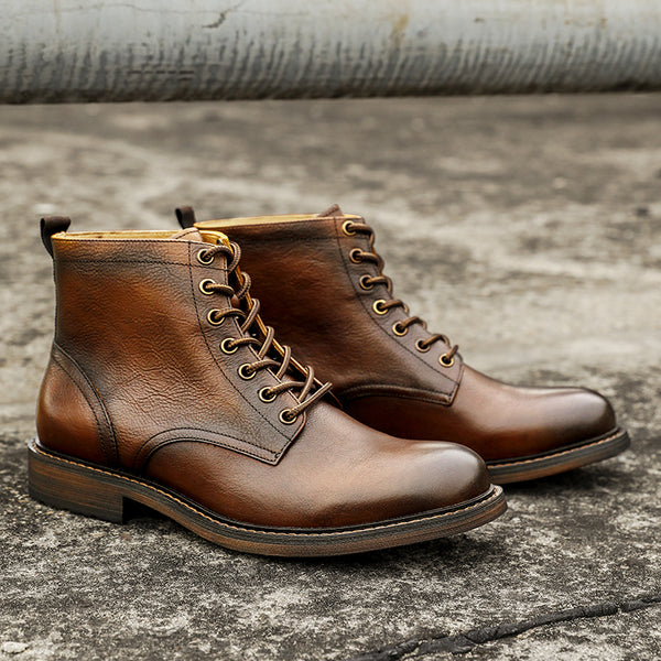 Desai Non-Slip Heels Men Shoes Genuine Leather Lace Up Boots DS89663H