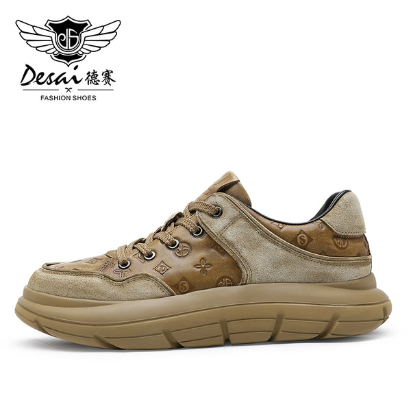 DS02856  DESAI Casual Leather Shoes Genuine Leather Thick Bottom Sneakers Laces Up autumn winter Breathable