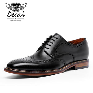 DESAI DS6737-11/12/13 New Arrivals Men Business Dress Shoes Genuine Leather Brock Retro Gentleman Shoes Formal Carved Brogue Shoes Men