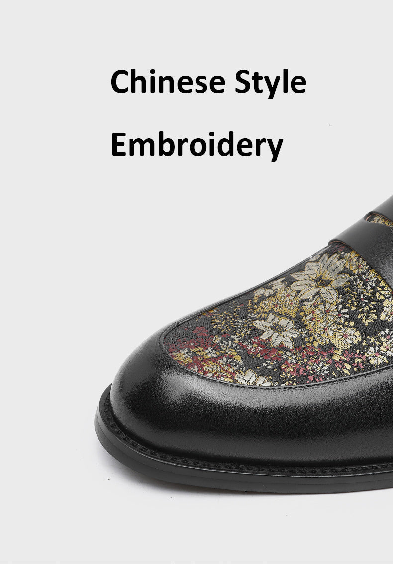 Y85-5 Top Quality Lofers Shoes Otiginal Genuine Leather Fashion Italian Casual Chinese Style Embroidery