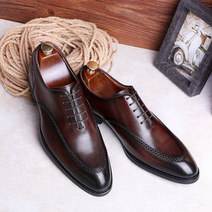 DS891702 Men's Dress shoes -Real leather Business Elegant Gentleman Shoes Simple British Style Wedding Shoes